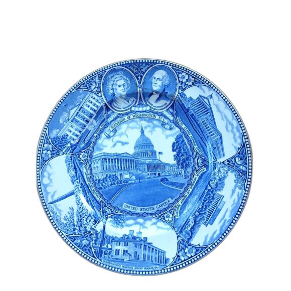 1940's Capitol Souvenir Plate English Staffordshire 10" blue white Washington DC - Picture 1 of 3